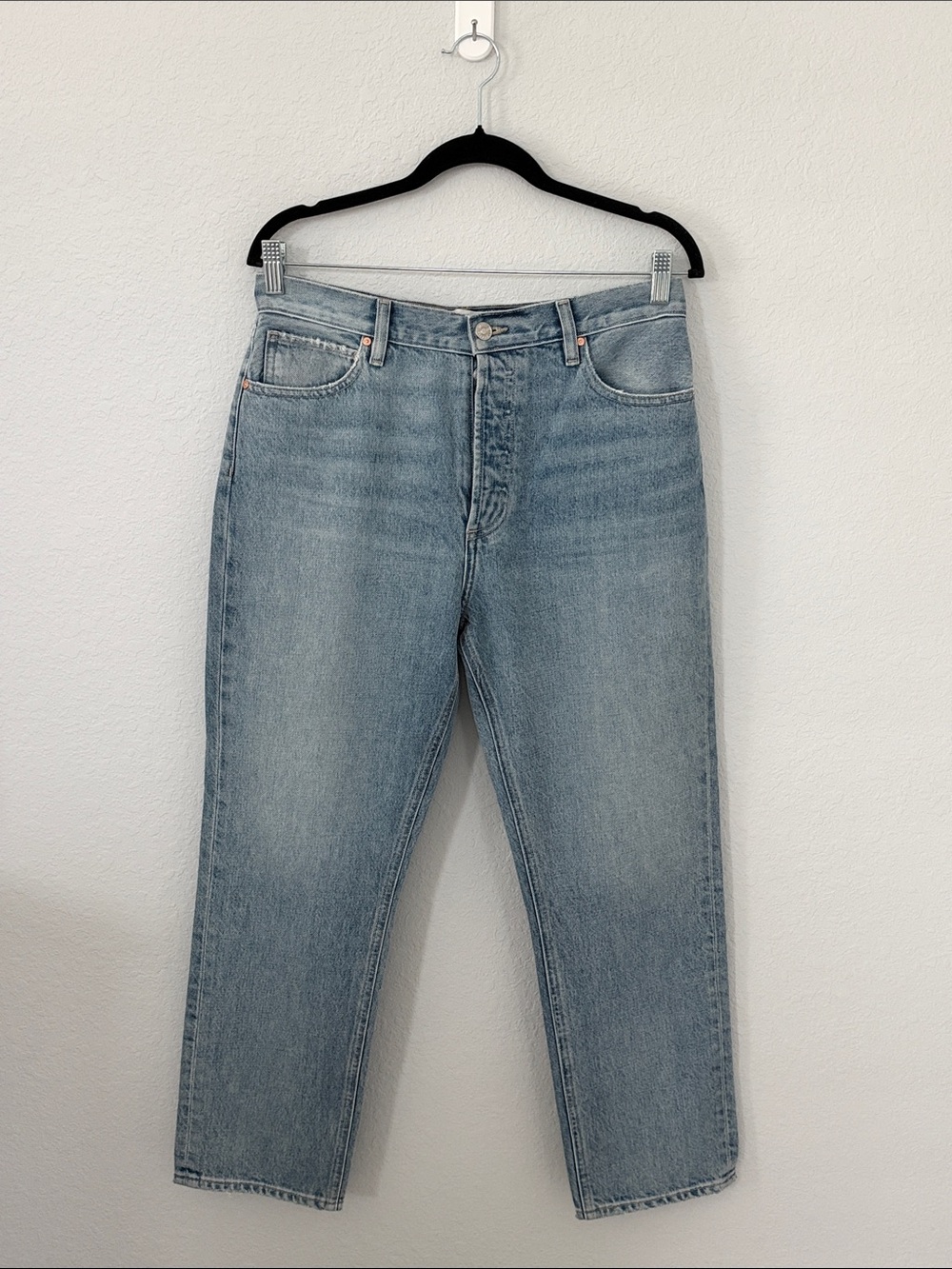 PAIGE NWT High Rise Straight Crop Jeans Button Fly Light Wash 27
